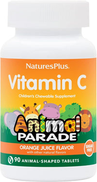 Thumbnail for NaturesPlus Animal Parade Sugar-Free Children's Vitamin C, Natural Orange Juice Flavor - 90 Chewable Animal Shaped Tablets - Immune Support - Gluten Free - 45 Servings