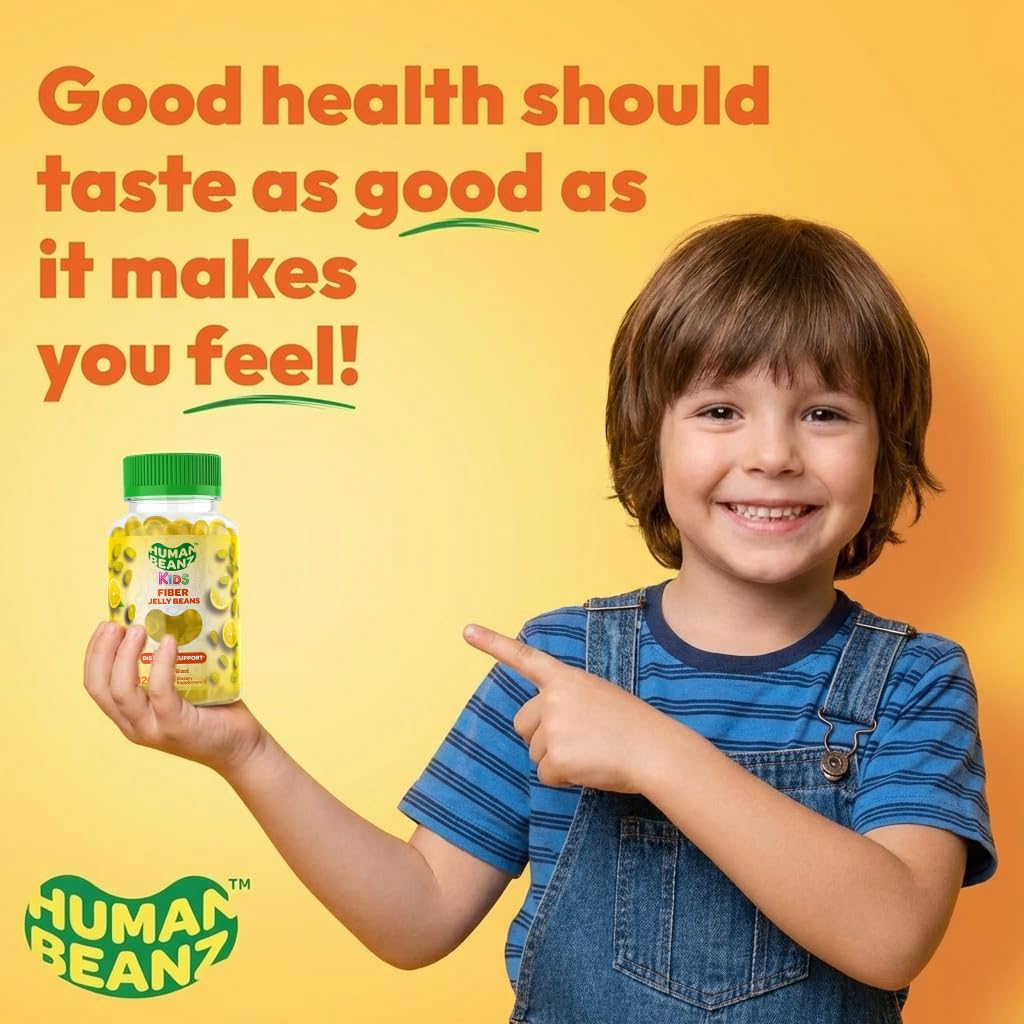 Human Beanz Fiber Jelly Bean Gummies for Kids, Fiber Supplements for Digestive Health, Vegetarian Fiber Gummy 120 Jellybeans
