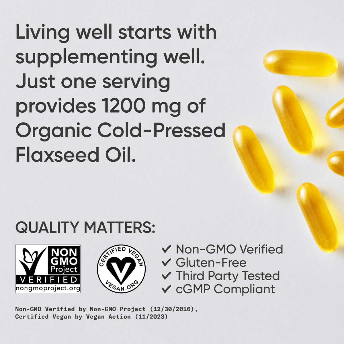 Sports Research® Vegan Flaxseed Oil (1200mg) Herbal Supplement with Plant-Based ALA Omega 3 - Vegan Certified & Non-GMO Verified - Gluten, Soy & Carrageenan Free (180 Veggie Softgels)