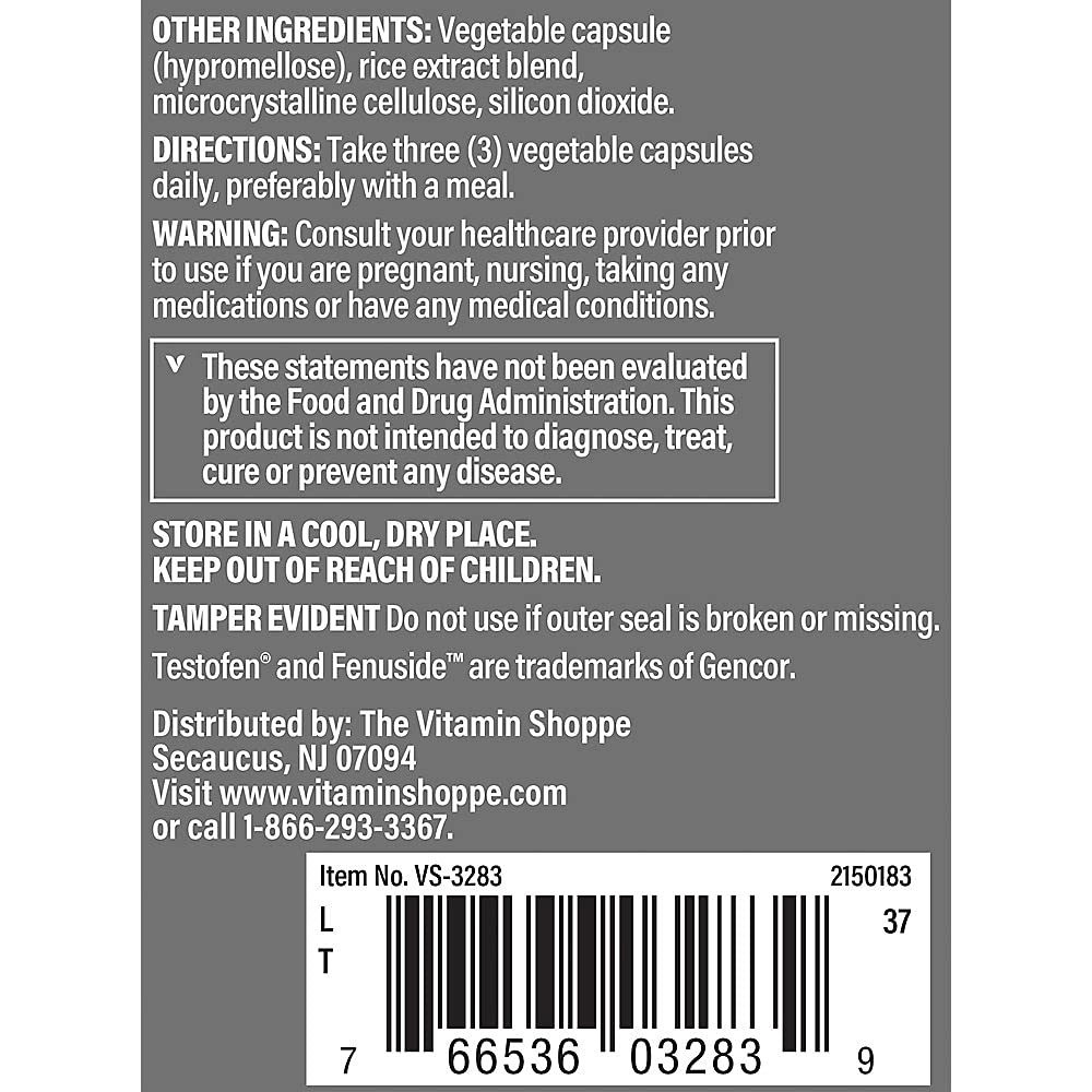 The Vitamin Shoppe Testosterone Booster - Male Vitality Performance & Energy | Tribulus Fenugreek Blend | 90 Veggie Caps | Men's Health