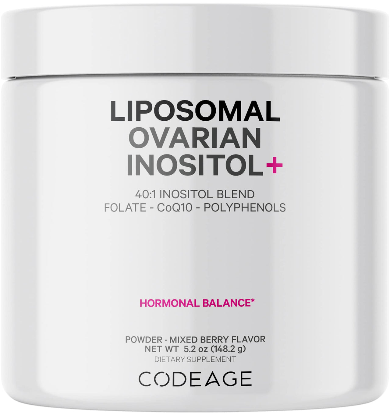 Codeage Liposomal Ovarian Inositol Powder - Myo-Inositol & D-Chiro-Inositol 40:1 Blend, Folate 5-MTHF, CoQ10, Pomegranate & Wild Blueberry - 2-Month Supply - Mixed Berry Flavor - Non-GMO, 60 Servings