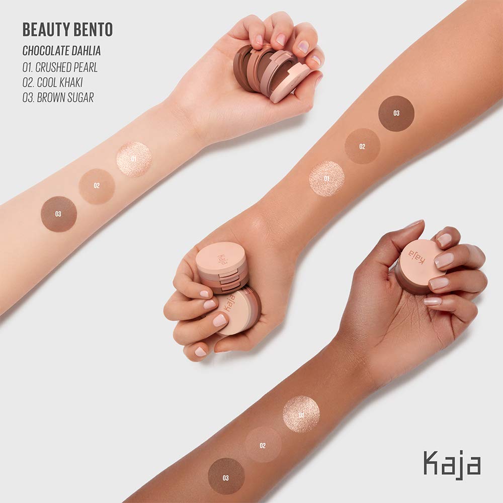 Kaja 3 Colors Eyeshadow - Beauty Bento 08 Chocolate Dahlia | Mosaic Chrome, Shimmer, Matte finish, Cruelty free, K-Beauty Mini Palettes, Easy Finger Blendable, Glitter, High Pigmentation, 0.03 Oz