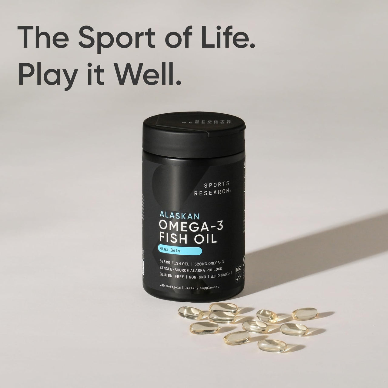 Sports Research® Omega-3 Fish Oil AlaskOmega Mini Gels 625mg from Wild Alaskan Pollock - Burpless Fish Oil Supplement with Omega-3 EPA & DHA - Sustainably Sourced, Non-GMO, Gluten Free - 240 Softgels