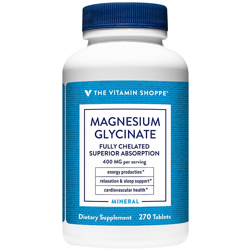 The Vitamin Shoppe Magnesium Glycinate 400 MG - Muscle Relaxation, Bone Health & Calm Support, Gentle on Stomach (270 Tablets)