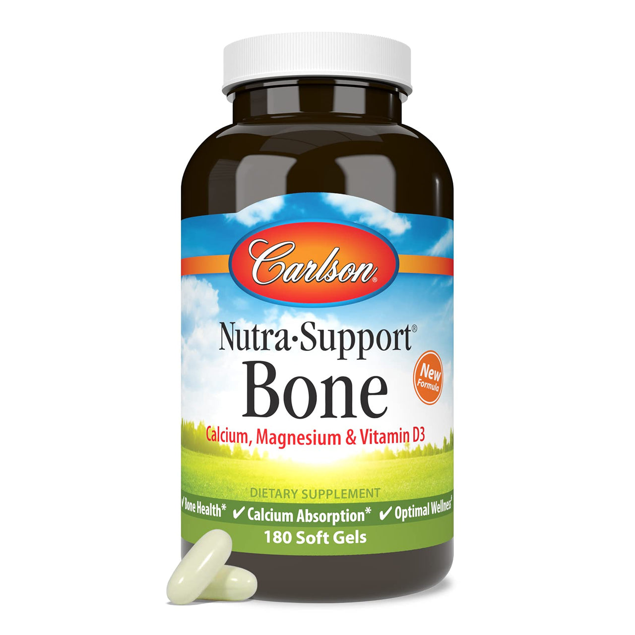 Carlson - Nutra-Support Bone, Calcium, Magnesium & Vitamin D3, Bone Health, Calcium Absorption & Optimal Wellness, 180 Softgels