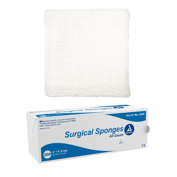 DYNAREX Gauze Sponge 100% Cotton 8-ply 2 x 2" Square (#3222, Sold Per Box)