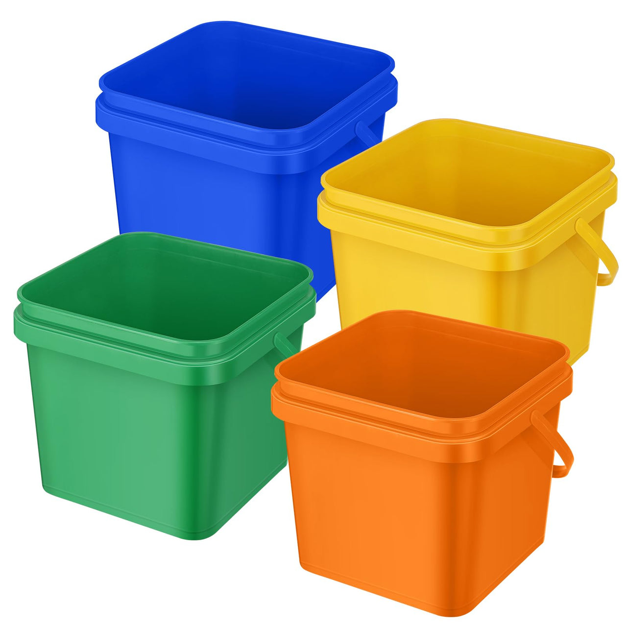 Mifoci 4 Pcs Plastic Bucket 5 Quart Square Cleaning Bucket Utility Small Pail with Handle for House Cleaning Storage Livestock Feeding Car Washing (Yellow,Blue,Green,Orange)