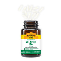 Thumbnail for Country Life Vitamin B-6, High Potency, Supports Energy and The Nervous System, 200mg, 90 Vegan Capsules, Certified Gluten Free, Vegan, Halal