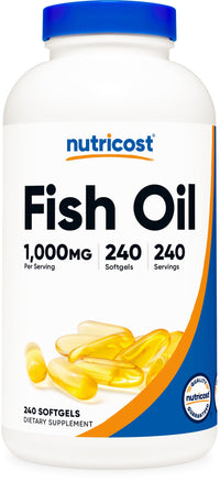 Thumbnail for Nutricost Fish Oil Omega 3 Softgels with EPA & DHA (1000mg of Fish Oil, 560mg of Omega-3), 240 Softgels, Non-GMO, Gluten Free.