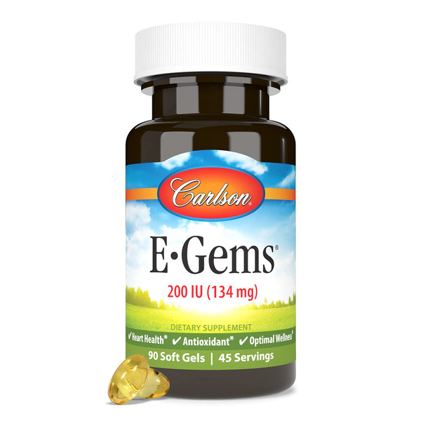 Carlson E-Gems 200 IU (134 mg), Natural-Source Vitamin E, Optimal Wellness, 90 Soft Gels