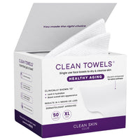 Thumbnail for Clean Skin Club Healthy Aging Clean Towels® XL, Smooths Fine Lines Wrinkles & Texture in 6 weeks, Treated for Extra Softness, Disposable Face Towels, Anti Aging Makeup Remover Dry Wipe, 50 count