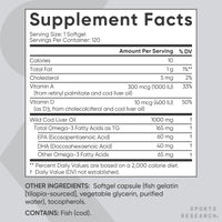Thumbnail for Sports Research® Omega-3 Wild Alaskan Cod Liver Oil 1000mg with Vitamins A (1000 IU) & D3 (400 IU) - Burpless, Bovine Free, Non-GMO, & MSC Certified Sustainable - 120 Softgels
