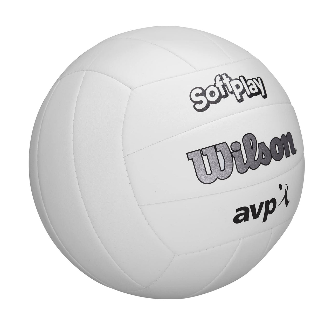 Wilson AVP Soft Play Volleyball - Official Size, White, 18-Panel, Machine-Sewn Construction, Butyl Rubber Bladder, Sponge-Backed Synthetic Leather Cover, Ideal for Ages 13 and Up