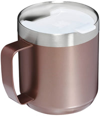 Thumbnail for Stanley Stay-Hot Camp Mug 12 oz | Press Fit Drink Through Lid | Cup for Coffee, Tea and Drinks | Insulated Stainless Steel Coffee Mug | BPA-Free | Rose Quartz Glow