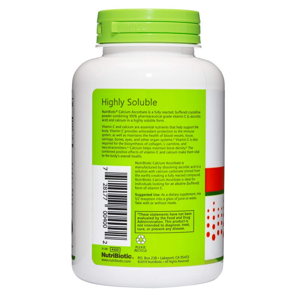 NutriBiotic - Calcium Ascorbate Vitamin C Powder, 8 Oz | Essential Antioxidant & Collagen Supplement Buffered with Calcium | Non Acidic & Easier on Digestion than Ascorbic Acid | Gluten & GMO Free