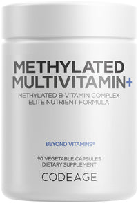 Thumbnail for Codeage Methylated Multivitamin Supplement - B-Vitamin, Vitamins A, C, D, E, K2, B12 Methylcobalamin - L-Methylfolate - Magnesium, CoQ10, DIM, Probiotics, Benfotiamine, Lithium, Calcium - 90 Capsules