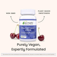 Thumbnail for EZ Melts Multivitamin + Iron - Daily Multivitamin for Women & Men - Supports Healthy Energy Levels & Antioxidant Protection - Non-GMO & Vegan - Tropical Cherry - 60 Dissolvable Tablets (30 Servings)
