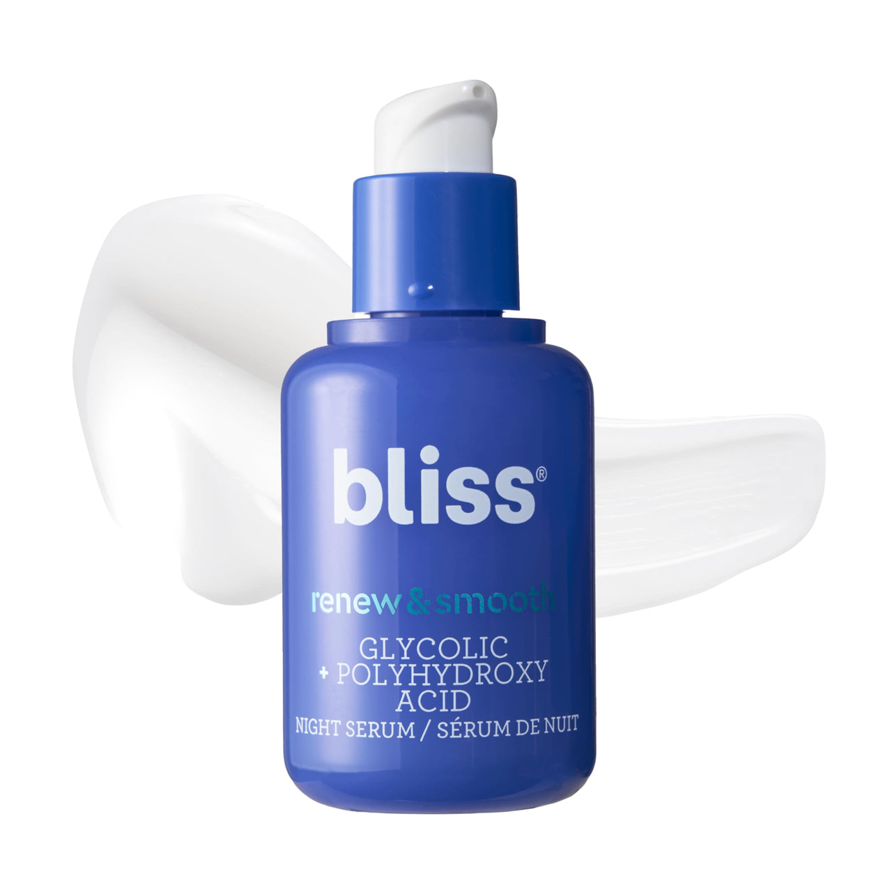 Bliss Renew & Smooth Night Serum – Glycolic Acid + Polyhydroxy Acid Exfoliating Serum – Resurfaces Skin, Smooths Texture & Brightens Tone Overnight – 1 Fl Oz