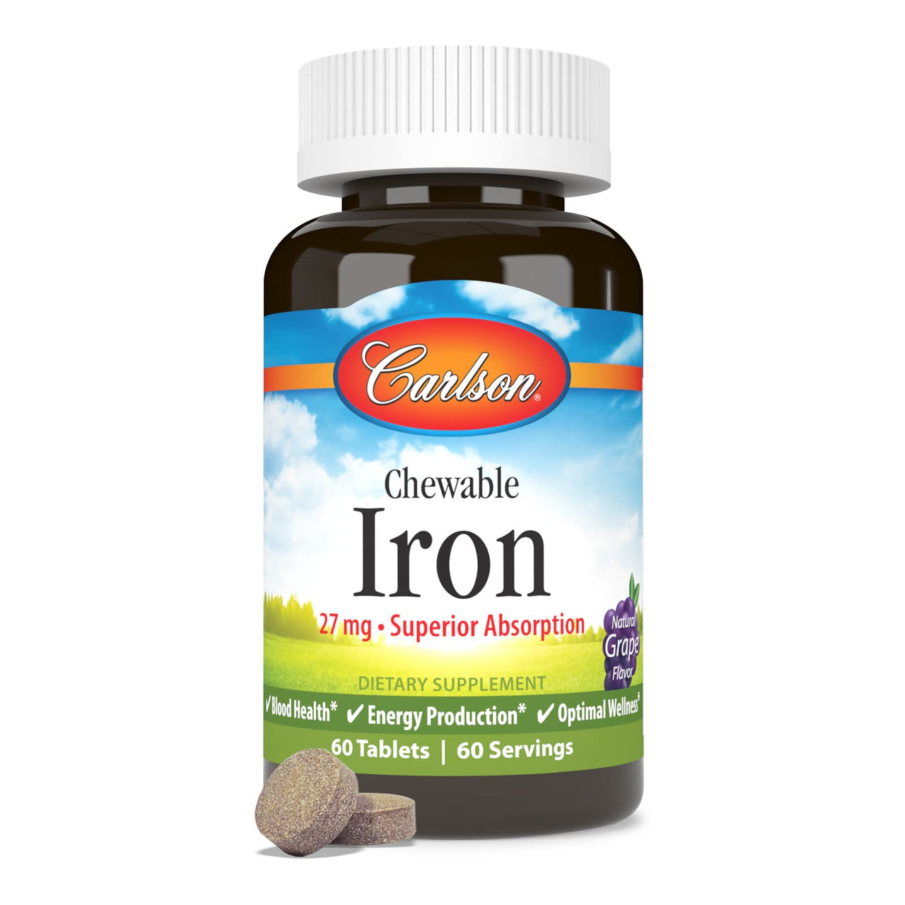 Carlson - Chewable Iron, 27 mg - Superior Absorption, Blood Health, Energy Production & Optimal Wellness, Grape, 60 tablets