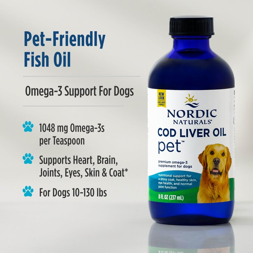 Nordic Naturals Pet Cod Liver Oil, Unflavored - 8 oz - 1048 mg Omega-3 Per Teaspoon - Fish Oil for Dogs with EPA & DHA - Promotes Skin, Coat, & Immune Health