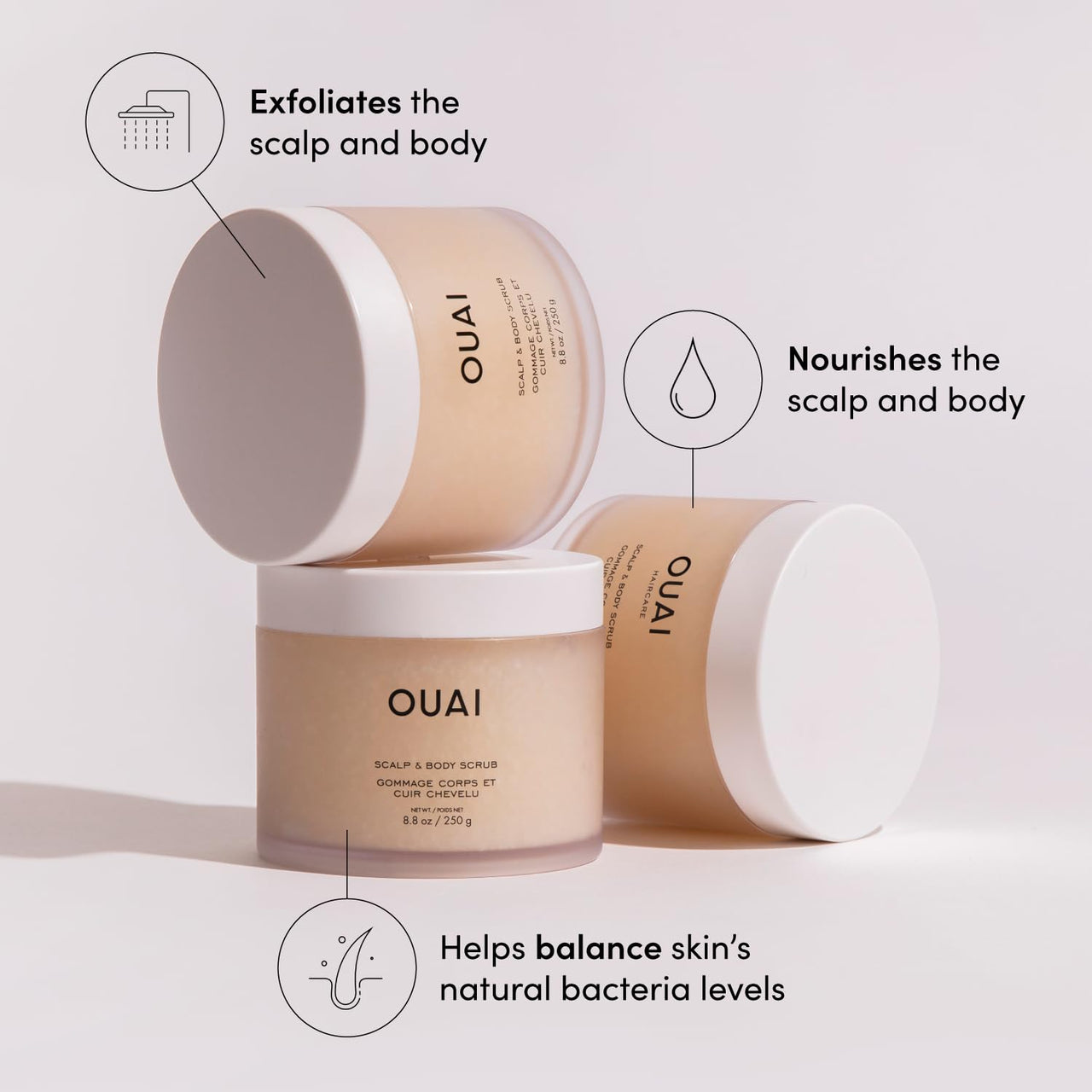 OUAI Travel Kit - Includes Travel Size Leave In Conditioner, Detox Shampoo, Thick Hair Mask, Scalp & Body Scrub (4 Count)