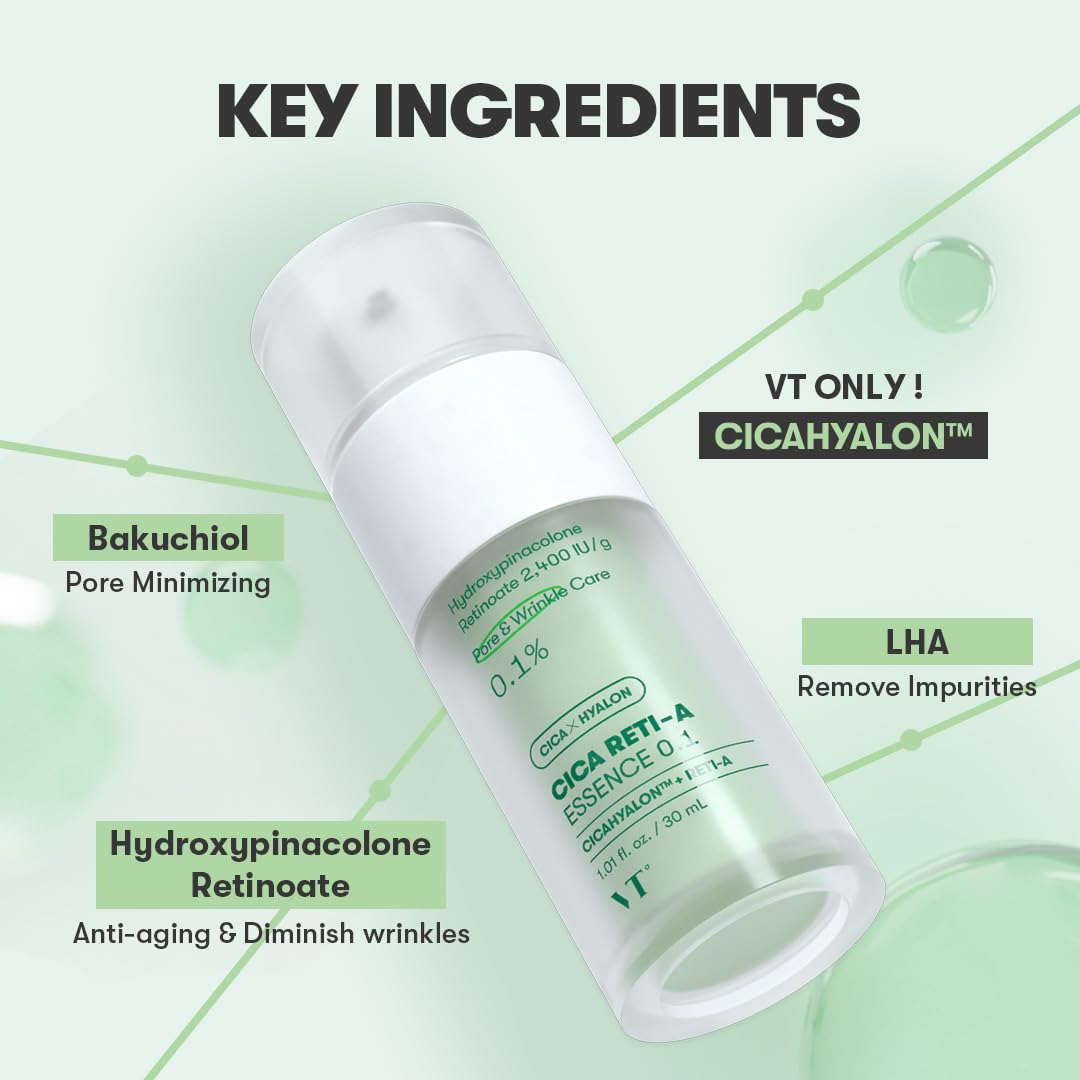VT COSMETICS Cica Reti-A Retinol Essence 0.1 Skin Balancing Essence For Sensitive Skin 1.01 fl oz