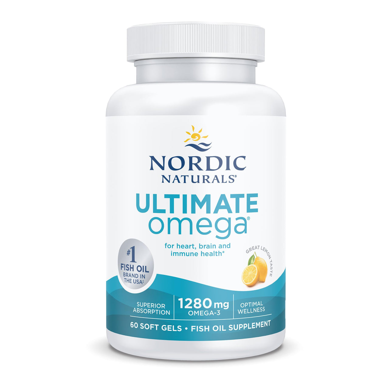Nordic Naturals Ultimate Omega in Fish Gelatin, Lemon Flavor - 60 Soft Gels - 1280 mg Omega-3 - High-Potency Fish Oil Supplement - EPA & DHA - Promotes Brain & Heart Health - Non-GMO - 30 Servings
