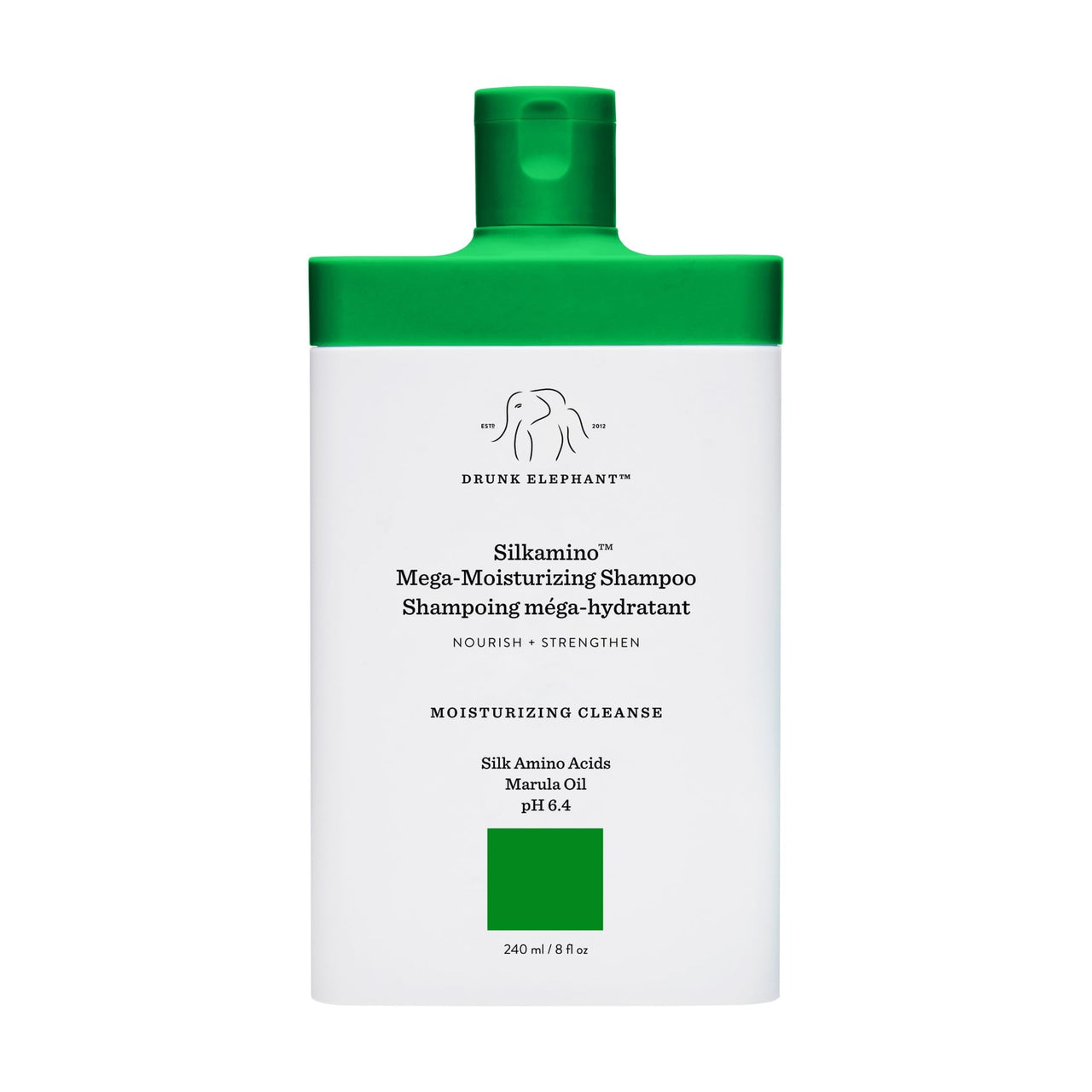 Drunk Elephant Silkamino Mega-Moisturizing Shampoo - 240 ml/8 fl oz - Silk Amino Acids - Clean Clinical - Sulfate-Free - Cruelty-Free - Dermatologist-Tested - Free of Essential Oils, Silicones, SLS