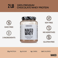Thumbnail for NAKED Whey Chocolate Protein Powder 24 Servings PB Powdered Peanut Butter 2LB (76 Servings) – Grass-Fed; Bulk; Vegan; Non-GMO; Gluten Free; Soy Free