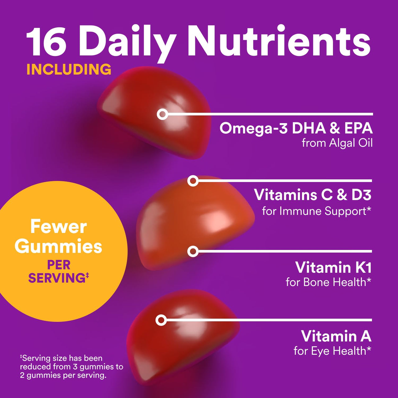 SmartyPants Toddler Multivitamin Gummies, Omega 3 (DHA/EPA), Vitamins D3, C, Vitamin B12, B6, A, K & Zinc, Biotin, Gluten Free, Three Fruit Flavors, 60 Count (30 Day Supply)
