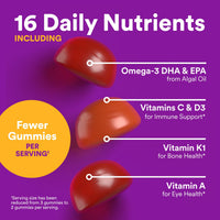 Thumbnail for SmartyPants Toddler Multivitamin Gummies, Omega 3 (DHA/EPA), Vitamins D3, C, Vitamin B12, B6, A, K & Zinc, Biotin, Gluten Free, Three Fruit Flavors, 60 Count (30 Day Supply)