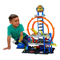 Thumbnail for Hot Wheels Mega Loop Garage Track Set with Toy Car & Helicopter