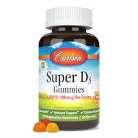 Thumbnail for Carlson - Super D3 Gummies 4,000 IU (100 mcg), Bone Health, Immune Support & Calcium Absorption, Natural Fruit Flavors, 120 Vegetarian Gummies