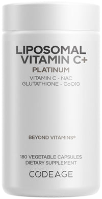 Thumbnail for Codeage Liposomal Vitamin C+ Platinum - 1000 Mg Vitamin C Vitamins, Glutathione, NAC (N Acetyl Cysteine), Resveratrol, CoQ10, Rutin, Elderberry, Quercetin, Rosehip, Citrus Bioflavonoids - 180 Capsules