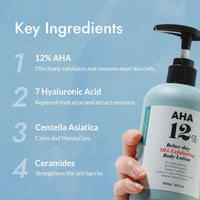 Thumbnail for V11FACTORY AHA 12% Glycolic Acid Body Lotion – Korean Exfoliating & Hydrating Body Cream with Hyaluronic Acid & Collagen – Unscented, Paraben-Free Skin Smoothing Moisturizer, 10.6 oz