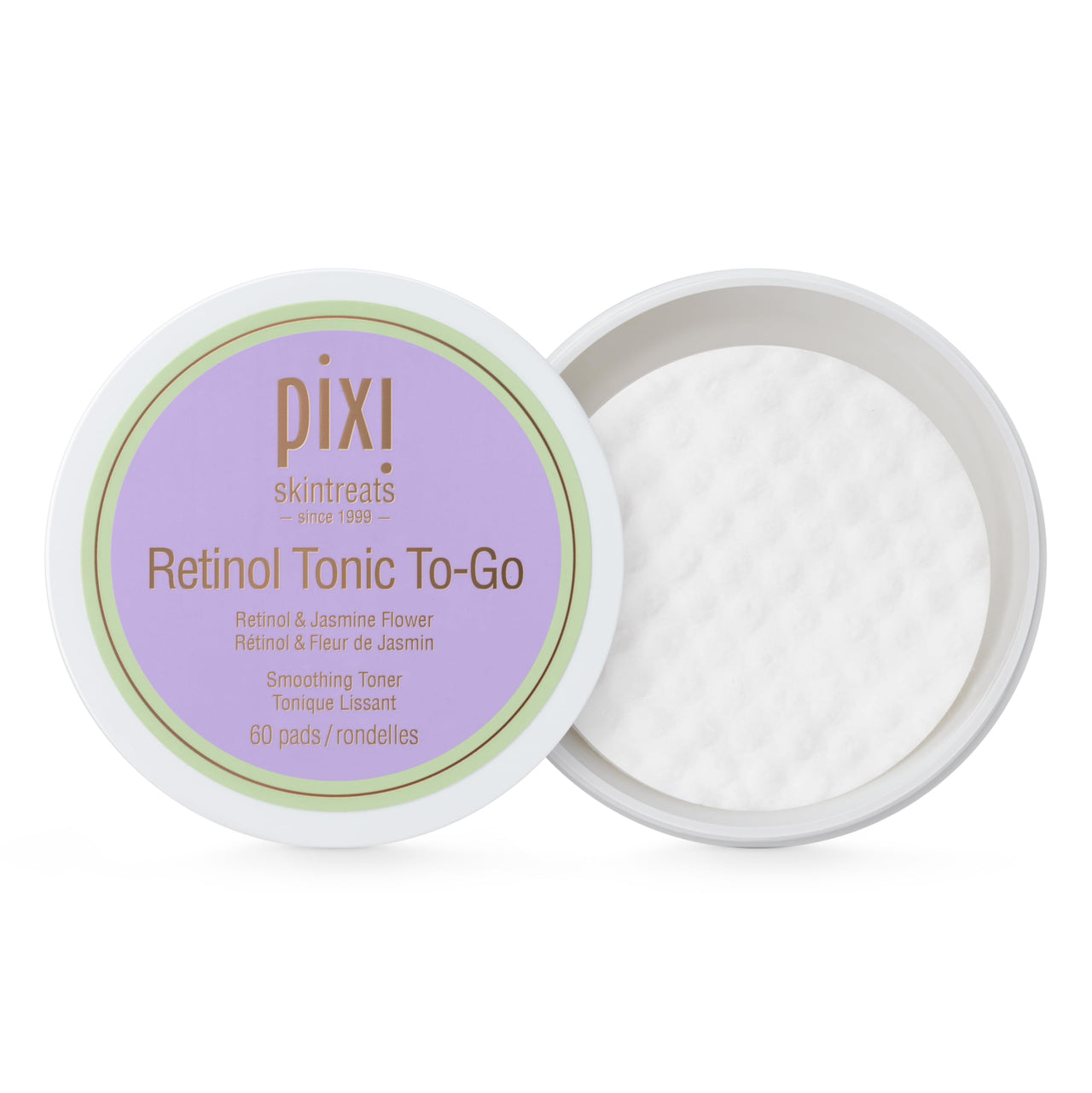 Pixi Retinol Tonic to-Go, Smoothing & Firming Toning, Enhanced with Peptides to Boost Collagen Production, Alcohol-Free Daily Rejuvenating Toner On The Go, 60 Pads