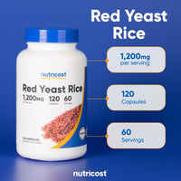 Thumbnail for Nutricost Red Yeast Rice 1200mg, 120 Capsules - 60 Serv, Veggie Caps, Non-GMO, Gluten Free