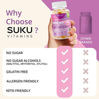 Thumbnail for SUKU Prenatal Multivitamin Gummies – Folate, Calcium, Vitamin D3, B12, K2 – Sugar-Free, Vegetarian, Gluten-Free Pregnancy Support – Pineapple Peach Flavor – 60 Count