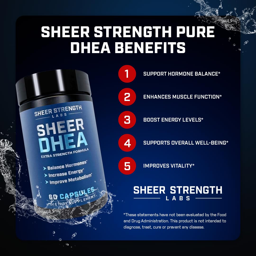 DHEA Supplement for Men DHEA 100mg - Pure DHEA Supplement for Men for Strength and Hormone Balance - DHEA for Women and Men - High Purity Enhanced Absorption 60 SV USA