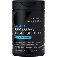 Thumbnail for Sports Research Triple Strength 1040mg Omega-3 from Wild Alaska Pollock with Vitamin D3 2500iu | 2-in-1 Vitamin D & Omega DHA Fish Oil Supplement Supporting Heart Health - 120 Softgels
