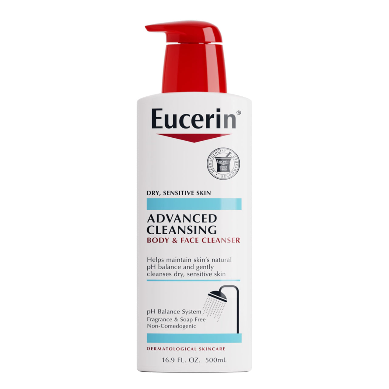 Eucerin Advanced Cleansing Body and Face Cleanser, PH-Balanced, Gentle Face and Body Wash for Normal to Dry, Sensitive Skin, Free of Soap, Fragrances, Dyes and Parabens, 16.9 Fl Oz Bottle
