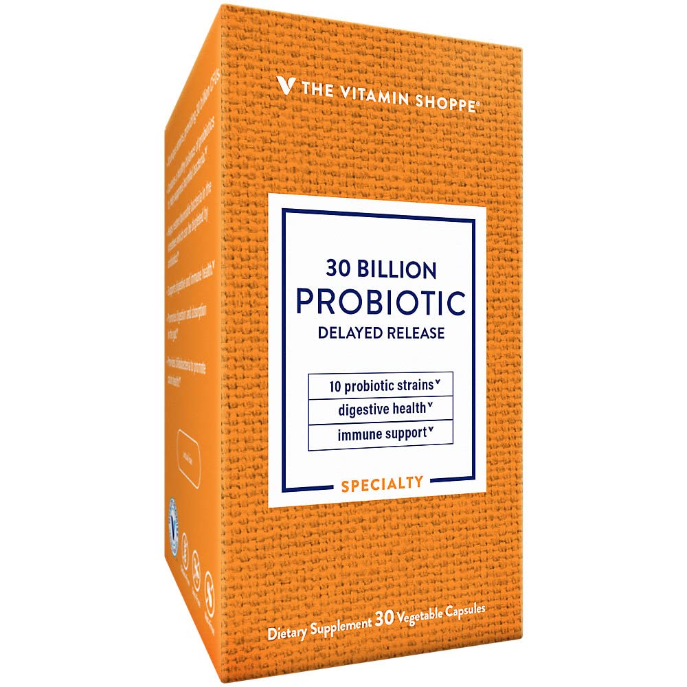 The Vitamin Shoppe Probiotic Delayed Release 30 Billion - with 10 Probiotic Strains to Support Digestive, Immune & Vaginal Health or Yeast Imbalance - Shelf Stable (30 Veggie Caps)