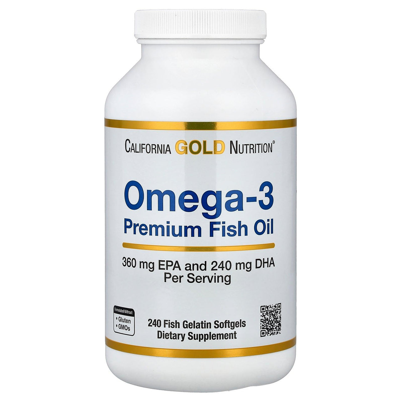 California Gold Nutrition Premium Fish Oil, Omega-3, 180 mg EPA, 120 mg DHA, Concentrated Triglyceride Form, 240 Fish Gelatin Softgels, 2 Pack