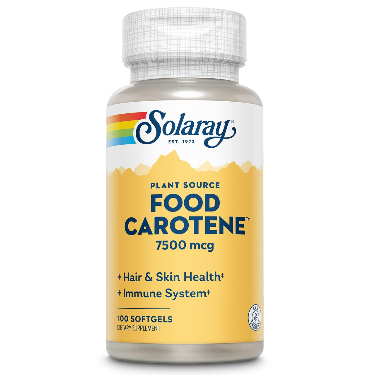 SOLARAY Food Carotene 7500mcg (25000 IU) - Beta Carotene Vitamin A Supplement - Wellness and Immune Support Supplement, Potent Eye Vitamins and Skin Food, Plant Sourced, 60-Day Guarantee, 100 Softgels