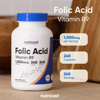 Thumbnail for Nutricost Folic Acid (Vitamin B9) 1000 mcg, 240 Capsules