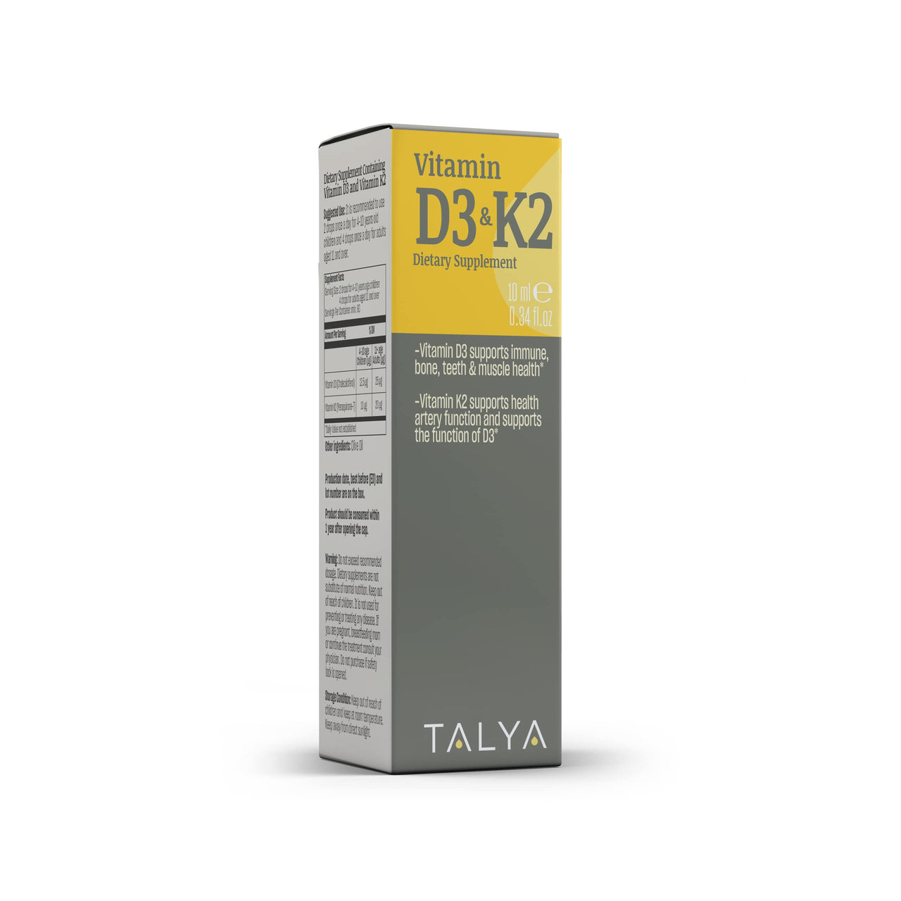 TALYA Vitamin D3 & K2 | Liquid Vitamin D3 with K2 Drops | 1000 IU | Immune Support - Helps Support Strong Bones & Healthy Heart | Non-GMO | Vegan | 60 Servings, 0.34 fl.oz