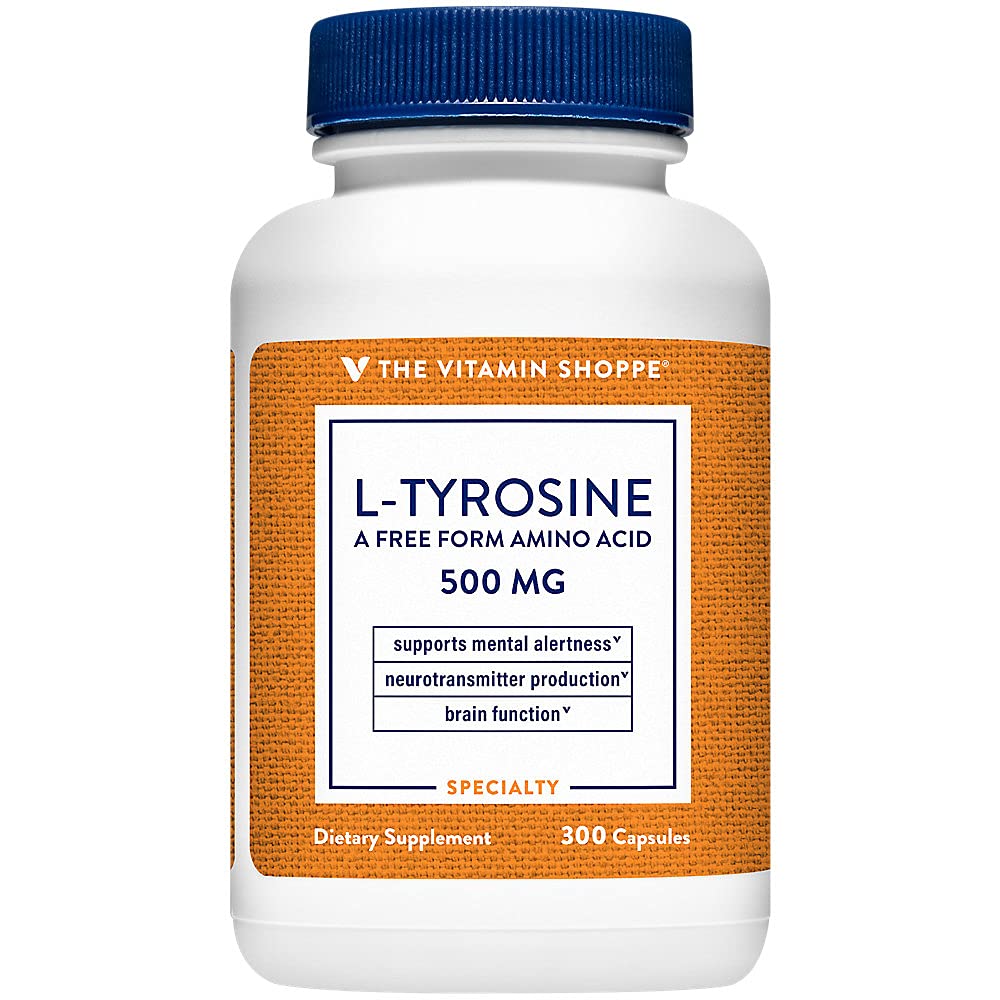 The Vitamin Shoppe L-Tyrosine 500mg - Mental Focus & Stress Support | Free-Form Amino Acid | 300 Capsules | Cognitive Health