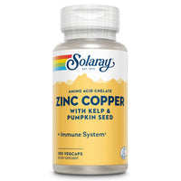 Thumbnail for SOLARAY Zinc Copper Amino Acid Chelate - Immune Support Supplement w/Chelated Zinc 50mg - Bone, Skin, Heart Health and Thyroid Support - with Iodine from Kelp, 60-Day Guarantee, 100 Serv, 100 VegCaps