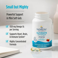 Thumbnail for Nordic Naturals Ultimate Omega Minis, Strawberry Flavor - 60 Minis Soft Gels - 1120 mg Omega-3 - High-Potency Fish Oil Supplement - EPA & DHA - Promotes Brain & Heart Health - 30 Servings