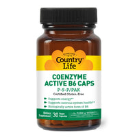 Thumbnail for Country Life Coenzyme Active B-6, 50mg Vitamin B6-30 Vegetarian Capsules - Supports Energy, Nervous & Immune Systems - 25mg P-5-P Vitamin B6 - Certified Gluten Free, Vegan - No Artificial Additives
